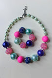 Girls necklace wholesle blue & Pink bubble girls necklace & bracelet sets 240307