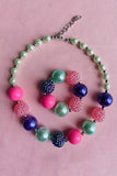 Girls necklace wholesle blue & Pink bubble girls necklace & bracelet sets 240307