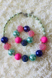 Girls necklace wholesle blue & Pink bubble girls necklace & bracelet sets 240307