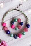 Girls necklace wholesle blue & Pink bubble girls necklace & bracelet sets 240307