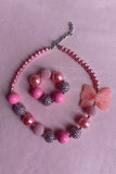 Wholesale necklace sets for boutique pink girls necklace & bracelet sets w/bow 240309