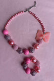 Wholesale necklace sets for boutique pink girls necklace & bracelet sets w/bow 240309