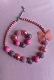 Wholesale necklace sets for boutique pink girls necklace & bracelet sets w/bow 240309