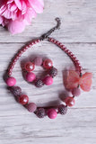 Wholesale necklace sets for boutique pink girls necklace & bracelet sets w/bow 240309