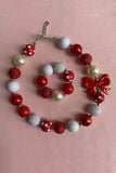 Kids accessories suppliers Red & White bubble bow girls necklace & bracelet sets 240312