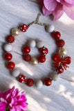 Kids accessories suppliers Red & White bubble bow girls necklace & bracelet sets 240312