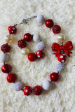 Kids accessories suppliers Red & White bubble bow girls necklace & bracelet sets 240312