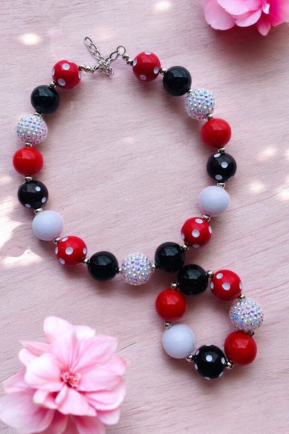 Kids necklace sets vendors red & Black bubble girls necklace & bracelet sets 240314