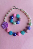 Kids boutique jewel vendors Pink & Blue & Purple bubble girls necklace & bracelet sets 240315