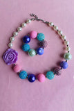 Kids boutique jewel vendors Pink & Blue & Purple bubble girls necklace & bracelet sets 240315