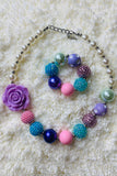 Kids boutique jewel vendors Pink & Blue & Purple bubble girls necklace & bracelet sets 240315