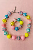 Children's boutique accessories suppliers multi color bubble beads necklace & bracelet sets 240316