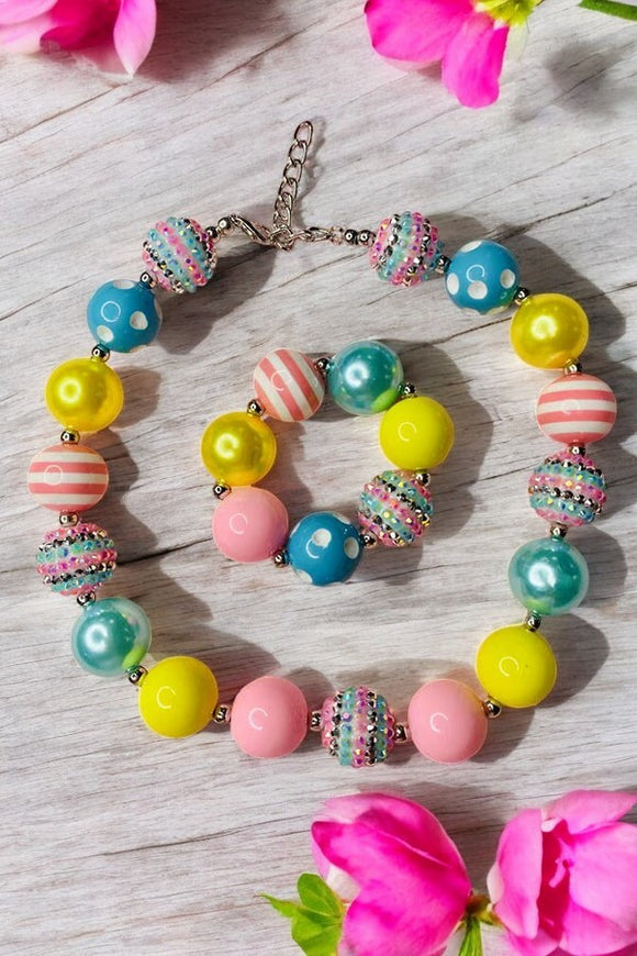 Children's boutique accessories suppliers multi color bubble beads necklace & bracelet sets 240316