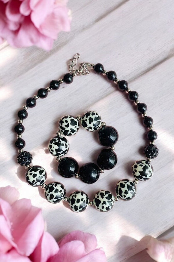 Kids accessroes suppliers Black & cow bubble girls necklace & bracelet sets 240317