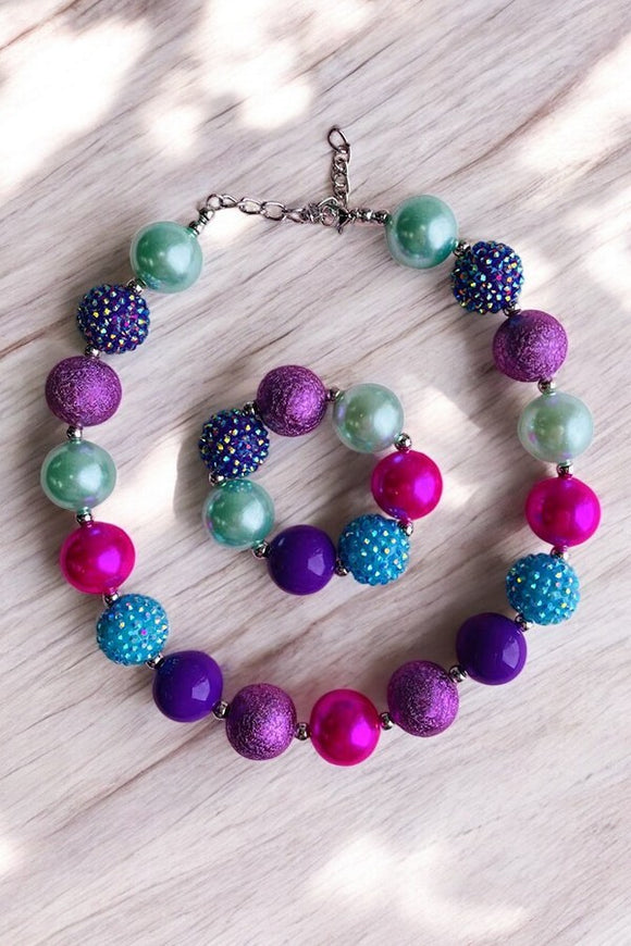 Kids necklace wholesale Multi color bubble girls necklace & bracelet sets 240318