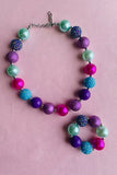 Kids necklace wholesale Multi color bubble girls necklace & bracelet sets 240318