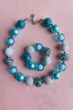 Kids necklace wholesale blue & White bubble girls necklace & bracelet sets 240319