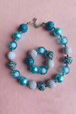 Kids necklace wholesale blue & White bubble girls necklace & bracelet sets 240319