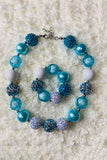 Kids necklace wholesale blue & White bubble girls necklace & bracelet sets 240319