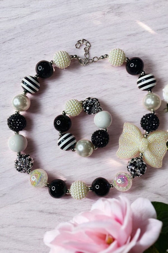 Girls necklace sets wholesale Black & White bubble girls necklace & bracelet sets 240320