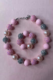 Wholesale kids jewel Pink bubble girls necklace & bracelet sets 240321