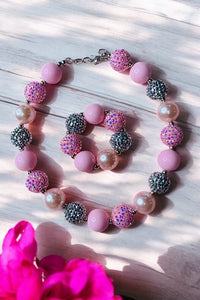 Wholesale kids jewel Pink bubble girls necklace & bracelet sets 240321