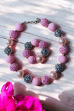 Wholesale kids jewel Pink bubble girls necklace & bracelet sets 240321