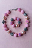 Wholesale kids jewel Pink bubble girls necklace & bracelet sets 240321