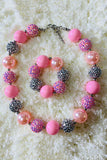 Wholesale kids jewel Pink bubble girls necklace & bracelet sets 240321