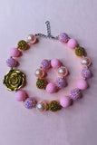 Wholesale girls jewel Pink & Golden bubble girls pendant necklace & bracelet sets 240322