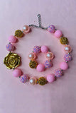 Wholesale girls jewel Pink & Golden bubble girls pendant necklace & bracelet sets 240322