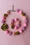 Wholesale girls jewel Pink & Golden bubble girls pendant necklace & bracelet sets 240322