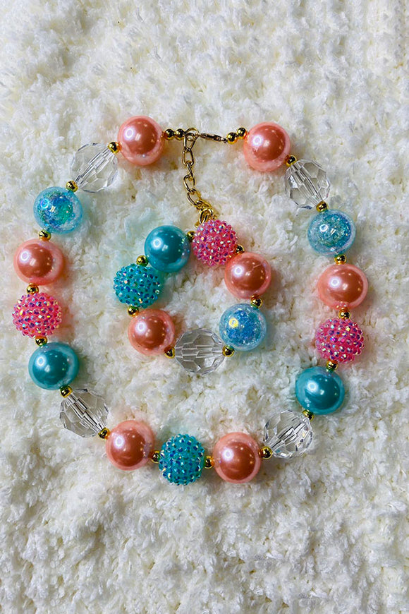240325 Pink & Turquoise bubble girls necklace & bracelet sets