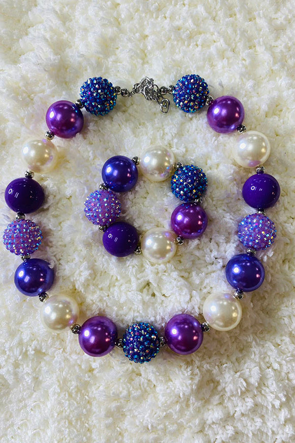 240326 Blue & Purple & Cream bubble girls necklace & bracelet sets