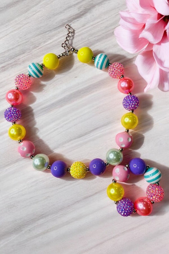Kids jewel wholesale Multi color bubble girls necklace & bracelet sets 240327