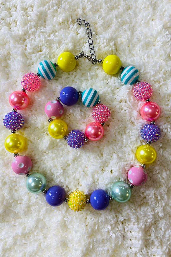 240327 Multi color bubble girls necklace & bracelet sets