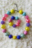 Kids jewel wholesale Multi color bubble girls necklace & bracelet sets 240327