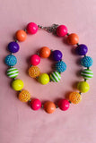 Kids boutique vendors Multi color bubble girls necklace & bracelet sets 240329