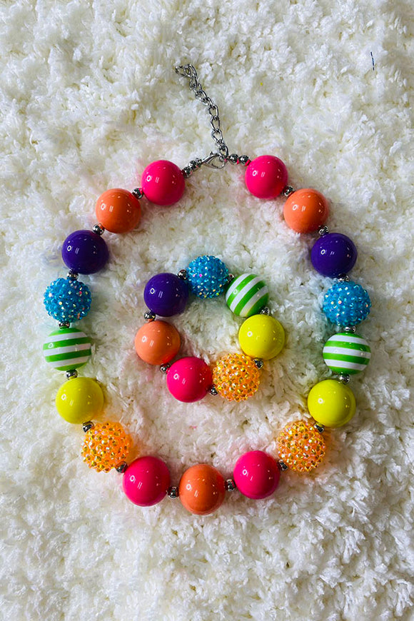 240329 Multi color bubble girls necklace & bracelet sets