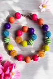 Kids boutique vendors Multi color bubble girls necklace & bracelet sets 240329