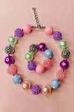 Children's jewel suppliers Multi color bubble girls necklace & bracelet sets 240330