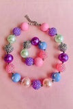Children's jewel suppliers Multi color bubble girls necklace & bracelet sets 240330