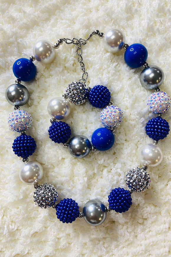 240336 Blue & White & Grey bubble girls necklace & bracelet sets
