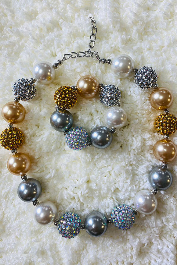 240347 Grey & Golden bubble girls necklace & bracelet sets