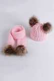 Knitted matching hat & scarf with pompoms one size for kids