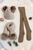Khaki knit tight girls legging socks & beige hat & scarf 3pcs sets 240618M