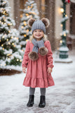 Grey knit tight girls legging socks & hat & scarf 3pcs sets 240617M