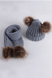 Knitted matching hat & scarf with pompoms one size for kids