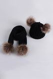 Knitted matching hat & scarf with pompoms one size for kids