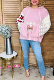 Checkered Flower Pink knitted loose style women hoodie sweater MY15306 IS7 top